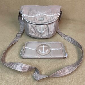 Lug Nautical Collection Anchor Crossbody Bag & Wallet Set Beige Rope Detail EUC